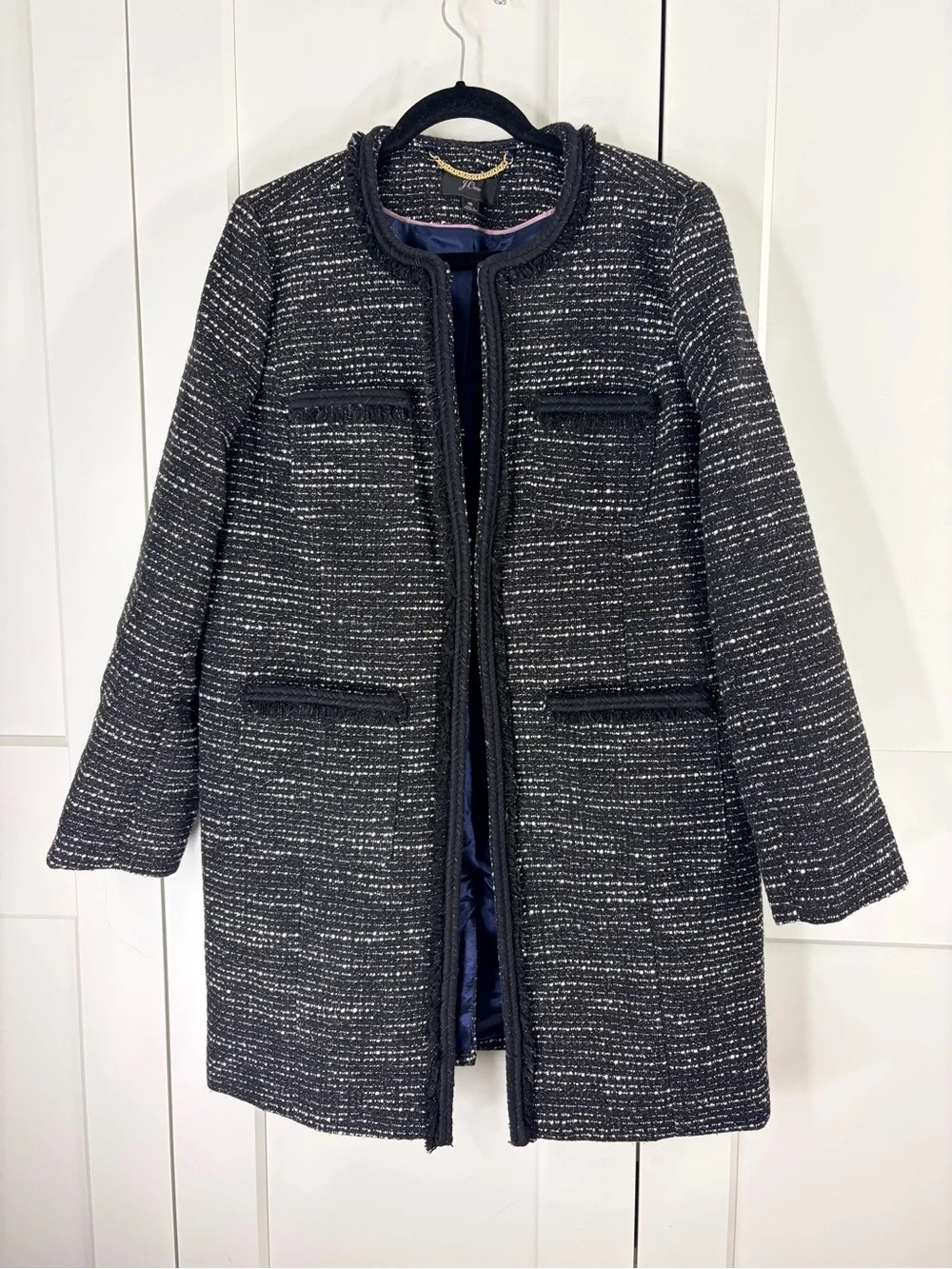J. Crew Black & White Tweed Long Jacket | 16 - Picture 2 of 7